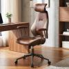 Giantex Ergonomic Office Chair, Mid Century Modern Fabric Computer Desk Chair with 2D Headrest, Rocking Backrest & Wheels, Vintage High Back Rolling Chair for Executive, Blue(Brown)