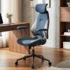 Giantex Ergonomic Office Chair, Mid Century Modern Fabric Computer Desk Chair with 2D Headrest, Rocking Backrest & Wheels, Vintage High Back Rolling Chair for Executive, Blue(Grey)