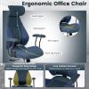 Giantex Ergonomic Office Chair, Mid Century Modern Fabric Computer Desk Chair with 2D Headrest, Rocking Backrest & Wheels, Vintage High Back Rolling Chair for Executive, Blue(Blue)