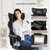 Giantex Office Desk Chair, Big and Tall Executive Office Chair with Foot Rest and Lumbar Support, High Back Leather Swivel Computer Task Chair, Large Ergonomic Reclining Home Office Chair, White(Black)