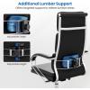 Giantex Ribbed Office Chair, High Back Ergonomic Desk Chair with Wheels & Rocking Function, Swivel Leather Desk Chair w/Arms & Removable Lumbar Support & Seat Cushions, Modern Executive Chair, Black