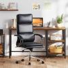 Giantex Ribbed Office Chair, High Back Ergonomic Desk Chair with Wheels & Rocking Function, Swivel Leather Desk Chair w/Arms & Removable Lumbar Support & Seat Cushions, Modern Executive Chair, Black