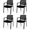 Giantex 2-Pack Reception Room Chair Set with Mesh Back, Metal Frame & Padded Seat, Armrests, No Wheels, Stacking Guest Chairs for Office, Waiting Room, Lobby, Meeting, Black(4)