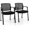 Giantex 2-Pack Waiting Room Chair Set, Rolling Office Desk Chairs with PU Wheels, Armrests, Stackable Guest Chair for Office, School, Lobby,Reception, Conference, Black(Black)