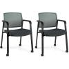 Giantex 2-Pack Waiting Room Chair Set, Rolling Office Desk Chairs with PU Wheels, Armrests, Stackable Guest Chair for Office, School, Lobby,Reception, Conference, Black(Grey)