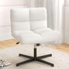 Giantex Criss Cross Chair, Armless Cross Legged Office Chair, Faux Fur Adjustable Swivel Ergonomic Desk Seat No Wheels, Modern Wide Makeup Task Vanity Chair for Home, Light Gray(Beige)
