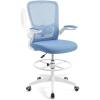 Giantex Ergonomic Drafting Chair Tall Office Chair with Flip-Up Armrests Footrest Ring Height Adjustable Executive Task Chair Mesh Computer Standing Desk Chair Lumbar Support for Home Office (Pink)(Blue)
