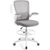 Giantex Ergonomic Drafting Chair Tall Office Chair with Flip-Up Armrests Footrest Ring Height Adjustable Executive Task Chair Mesh Computer Standing Desk Chair Lumbar Support for Home Office (Pink)(Grey)