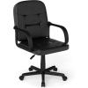 Giantex Leather Office Chair, PU Ergonomic Desk Chair with Mid Back & Curved Armrests, Height Adjustable & Rolling Computer Chair with Wheels for Gaming, Working, Black