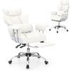 Giantex Office Desk Chair, Big and Tall Executive Office Chair with Foot Rest and Lumbar Support, High Back Leather Swivel Computer Task Chair, Large Ergonomic Reclining Home Office Chair, White(White)