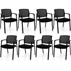 Giantex 2-Pack Reception Room Chair Set with Mesh Back, Metal Frame & Padded Seat, Armrests, No Wheels, Stacking Guest Chairs for Office, Waiting Room, Lobby, Meeting, Black(8)