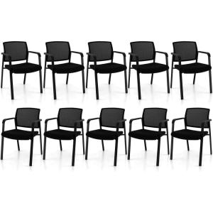 Giantex 2-Pack Reception Room Chair Set with Mesh Back, Metal Frame & Padded Seat, Armrests, No Wheels, Stacking Guest Chairs for Office, Waiting Room, Lobby, Meeting, Black(10)