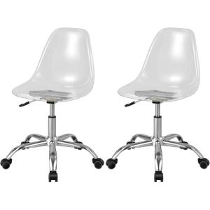 Giantex Acrylic Clear Desk Chair with PU Leather Cushion, Modern Small Home Office Chair with Wheels, Armless Swivel Rolling Vanity Chair for Office, Make up, Small Spaces Bedroom(2)