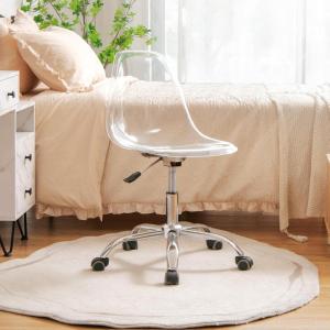 Giantex Acrylic Clear Desk Chair with PU Leather Cushion, Modern Small Home Office Chair with Wheels, Armless Swivel Rolling Vanity Chair for Office, Make up, Small Spaces Bedroom(1)