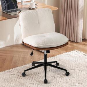 Giantex Armless Office Chair with Wheels, PU Leather Criss Cross Chair with Wide Seat, Rocking Backrest & Thick Padded Cushion, Adjustable Swivel Comfy Vanity Chair for Small Spaces, Bedroom, White