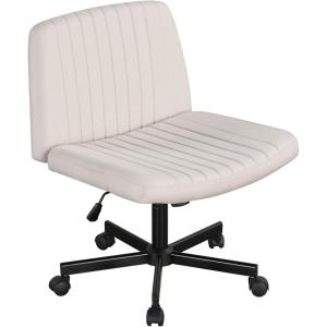 Giantex Criss Cross Chair with Wheels, Armless Cross Legged Office Chair, Fabric Adjustable Swivel Ergonomic Desk Seat, Modern Wide Makeup Task Vanity Chair for Home, Gray(Beige)
