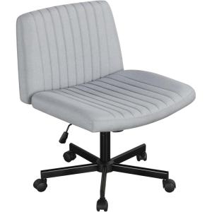 Giantex Criss Cross Chair with Wheels, Armless Cross Legged Office Chair, Fabric Adjustable Swivel Ergonomic Desk Seat, Modern Wide Makeup Task Vanity Chair for Home, Gray(Grey)
