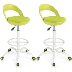 Giantex Drafting Chair with Back, Tall Office Chair with Footrest & Adjustable Height, Ergonomic Standing Desk Chair for Counter Height Desk, Home Kitchen, Green(2)