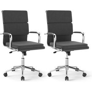 Giantex Ergonomic Office Chair, Mid Back Fabric Desk Chair with Armrest, Rocking Backrest, Lumbar Support & Padded Seat, Swivel Computer Chair with Adjustable Height for Home Office, Grey(2)