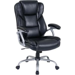 Giantex Executive Office Chair, Leather Ergonomic Computer Desk Chair w/Rocking Function, Padded Seat & Arms, Height Adjustable Gaming Chairs, High Back Rolling Swivel Chair for Home Office (Black)(Black)