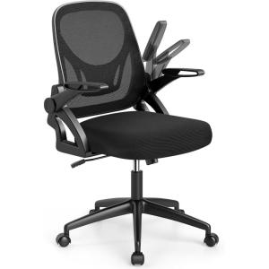 Giantex Mesh Office Chair, Ergonomic Desk Chair with Flip-up Arms & Lumbar Support, Height Adjustable Swivel Computer Desk with High Back for Home Office (Black)(Black)