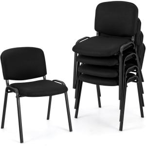 Giantex Set of 5 Conference Chair with Ergonomic Upholstered Seat, Protective Foot Pad, Elegant and Stackable Design for Home & Office, Waiting Room, Guest Room, 5 Pieces Reception Executive Chair Set(Black)