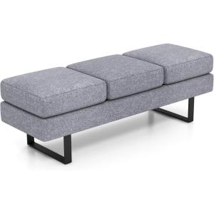 Giantex Waiting Room Bench, Faux Leather Office Guest Chair with 3 Seats, 660 Lbs Capacity, Metal Frame, Reception Chair, Upholstered Bench for Lobby, Conference Room, Entryway, Dining Room (Black)(Grey)