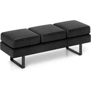 Giantex Waiting Room Bench, Faux Leather Office Guest Chair with 3 Seats, 660 Lbs Capacity, Metal Frame, Reception Chair, Upholstered Bench for Lobby, Conference Room, Entryway, Dining Room (Black)(Black)