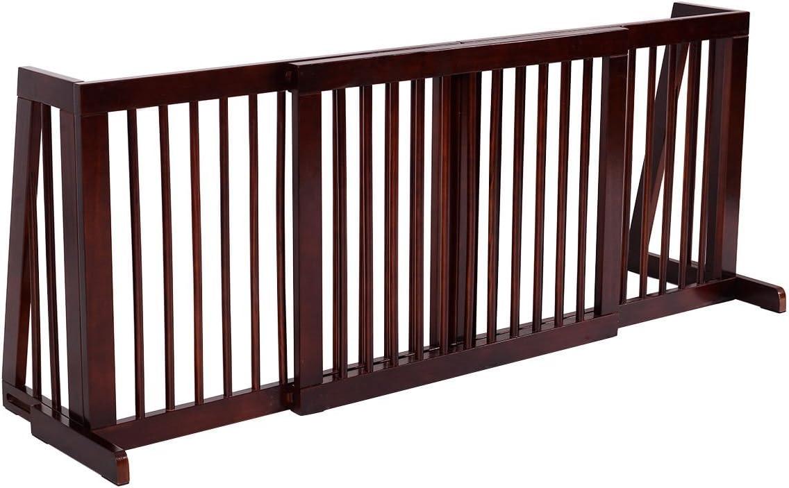image:imageGiantex Expandable Wood Dog Gate 2880 Adjustable Freestanding Safety Gate Step Over Fence for Small to Medium Sized Pets Indoor House Doorway Stairs Extra Wide Fence