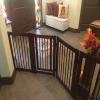 Giantex Dog Gate with Door – 30”H × 80”W Wooden Pet Gate with Walk Through Door, Foldable Freestanding 4 Panels Pet Safety Fence Extra Wide for Doorway Stairs House Deck Yard, Dark Cherry Brown(Dark Cherry Brown)