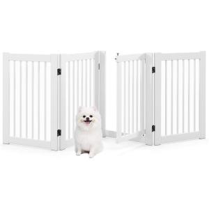 Giantex Dog Gate with Door – 30”H × 80”W Wooden Pet Gate with Walk Through Door, Foldable Freestanding 4 Panels Pet Safety Fence Extra Wide for Doorway Stairs House Deck Yard, Dark Cherry Brown(White)