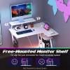 Giantex L Shaped Gaming Desk with Outlets & USB Ports, Small Computer Desk with Monitor Shelf, Headphone Hook, Storage Shelf & Host Stand, Corner Gamer Workstation for Home Office (White)(White)