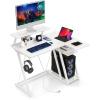 Giantex L Shaped Gaming Desk with Outlets & USB Ports, Small Computer Desk with Monitor Shelf, Headphone Hook, Storage Shelf & Host Stand, Corner Gamer Workstation for Home Office (White)(White)