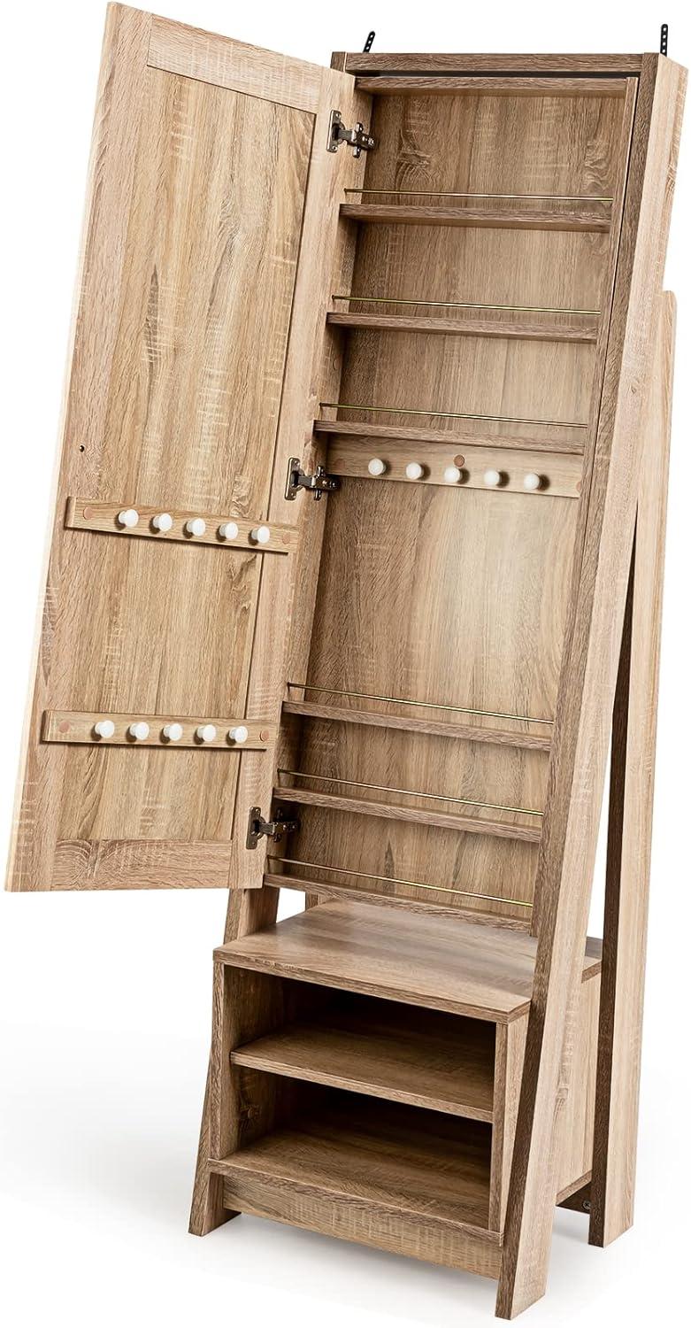 image:imageCHARMAID Large Armoire Cabinet With Full Length Mirror Standing Wooden Jewelry Organizer With Storage Shelves Modern Bedroom Makeup Storage Cabinet