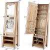 CHARMAID Large Armoire Cabinet With Full Length Mirror, Standing Wooden Jewelry Organizer With Storage Shelves, Modern Bedroom Makeup Storage Cabinet