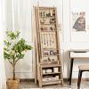 CHARMAID Large Armoire Cabinet With Full Length Mirror, Standing Wooden Jewelry Organizer With Storage Shelves, Modern Bedroom Makeup Storage Cabinet