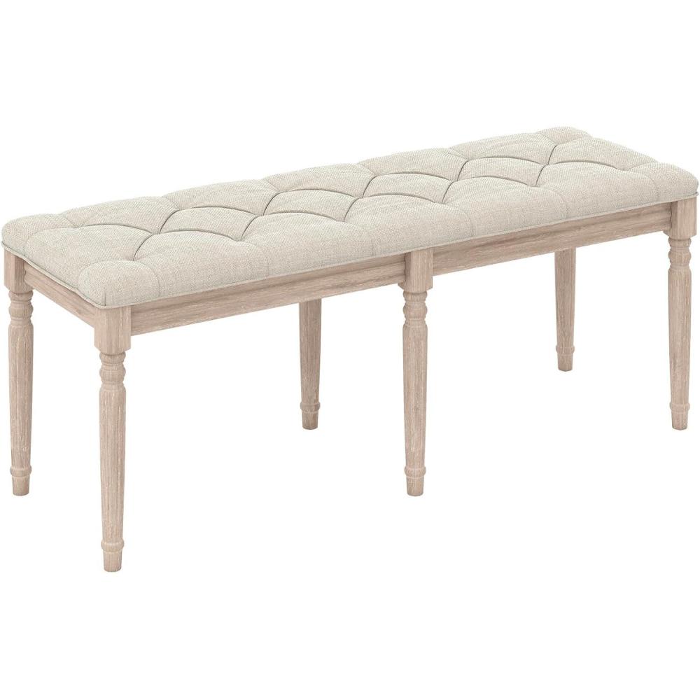 image:imageGiantex 475inches Upholstered Dining Bench ButtonTufted Table Bench with Carved Rubber Wood Legs Padded Seat Load 440Lbs Vintage End of Bed Ottoman for Entryway Living Room Bedroom 1BeigeBeige
