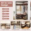 Giantex Corner Coat Rack with Shoe Bench, L-Shaped Garment Rack with 5 Shelves & 7 Hooks, Heavy Duty Freestanding Clothes Racks Entryway Bench with Shoes Organizer for Hallway (White & Gold)(Walnut & Black)