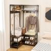 Giantex Corner Coat Rack with Shoe Bench, L-Shaped Garment Rack with 5 Shelves & 7 Hooks, Heavy Duty Freestanding Clothes Racks Entryway Bench with Shoes Organizer for Hallway (White & Gold)(Rustic Brown & Black)