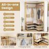 Giantex Corner Coat Rack with Shoe Bench, L-Shaped Garment Rack with 5 Shelves & 7 Hooks, Heavy Duty Freestanding Clothes Racks Entryway Bench with Shoes Organizer for Hallway (White & Gold)(White & Gold)