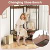Giantex Corner Coat Rack with Shoe Bench, L-Shaped Garment Rack with 5 Shelves & 7 Hooks, Heavy Duty Freestanding Clothes Racks Entryway Bench with Shoes Organizer for Hallway (White & Gold)(Walnut & Black)