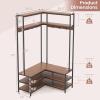 Giantex Corner Coat Rack with Shoe Bench, L-Shaped Garment Rack with 5 Shelves & 7 Hooks, Heavy Duty Freestanding Clothes Racks Entryway Bench with Shoes Organizer for Hallway (White & Gold)(Walnut & Black)
