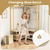Giantex Corner Coat Rack with Shoe Bench, L-Shaped Garment Rack with 5 Shelves & 7 Hooks, Heavy Duty Freestanding Clothes Racks Entryway Bench with Shoes Organizer for Hallway (White & Gold)(White & Gold)