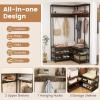 Giantex Corner Coat Rack with Shoe Bench, L-Shaped Garment Rack with 5 Shelves & 7 Hooks, Heavy Duty Freestanding Clothes Racks Entryway Bench with Shoes Organizer for Hallway (White & Gold)(Rustic Brown & Black)