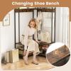 Giantex Corner Coat Rack with Shoe Bench, L-Shaped Garment Rack with 5 Shelves & 7 Hooks, Heavy Duty Freestanding Clothes Racks Entryway Bench with Shoes Organizer for Hallway (White & Gold)(Rustic Brown & Black)