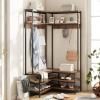 Giantex Corner Coat Rack with Shoe Bench, L-Shaped Garment Rack with 5 Shelves & 7 Hooks, Heavy Duty Freestanding Clothes Racks Entryway Bench with Shoes Organizer for Hallway (White & Gold)(Walnut & Black)