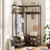 Giantex Corner Coat Rack with Shoe Bench, L-Shaped Garment Rack with 5 Shelves & 7 Hooks, Heavy Duty Freestanding Clothes Racks Entryway Bench with Shoes Organizer for Hallway (White & Gold)(Rustic Brown & Black)