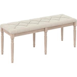 Giantex 47.5-inches Upholstered Dining Bench, Button-Tufted Table Bench with Carved Rubber Wood Legs, Padded Seat, Load 440Lbs, Vintage End of Bed Ottoman for Entryway, Living Room, Bedroom (1,Beige)(Beige)