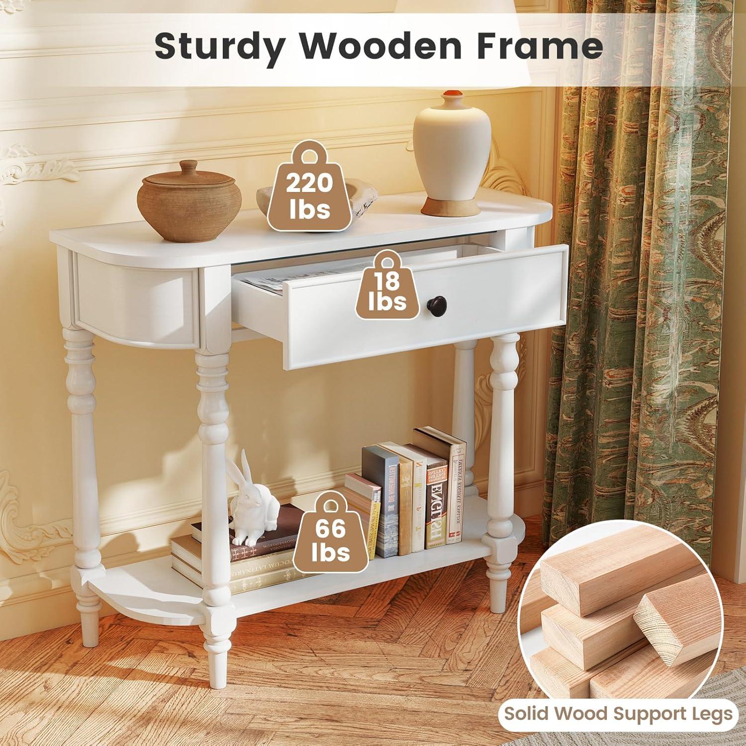 image:imageGiantex 2Tier Console Table 36 Retro Entryway Table with Storage Drawer amp Elegant Legs Narrow Wooden Sofa Table with Open Shelf for Living Room Foyer Hallway Bedroom Entrance BrownWhite