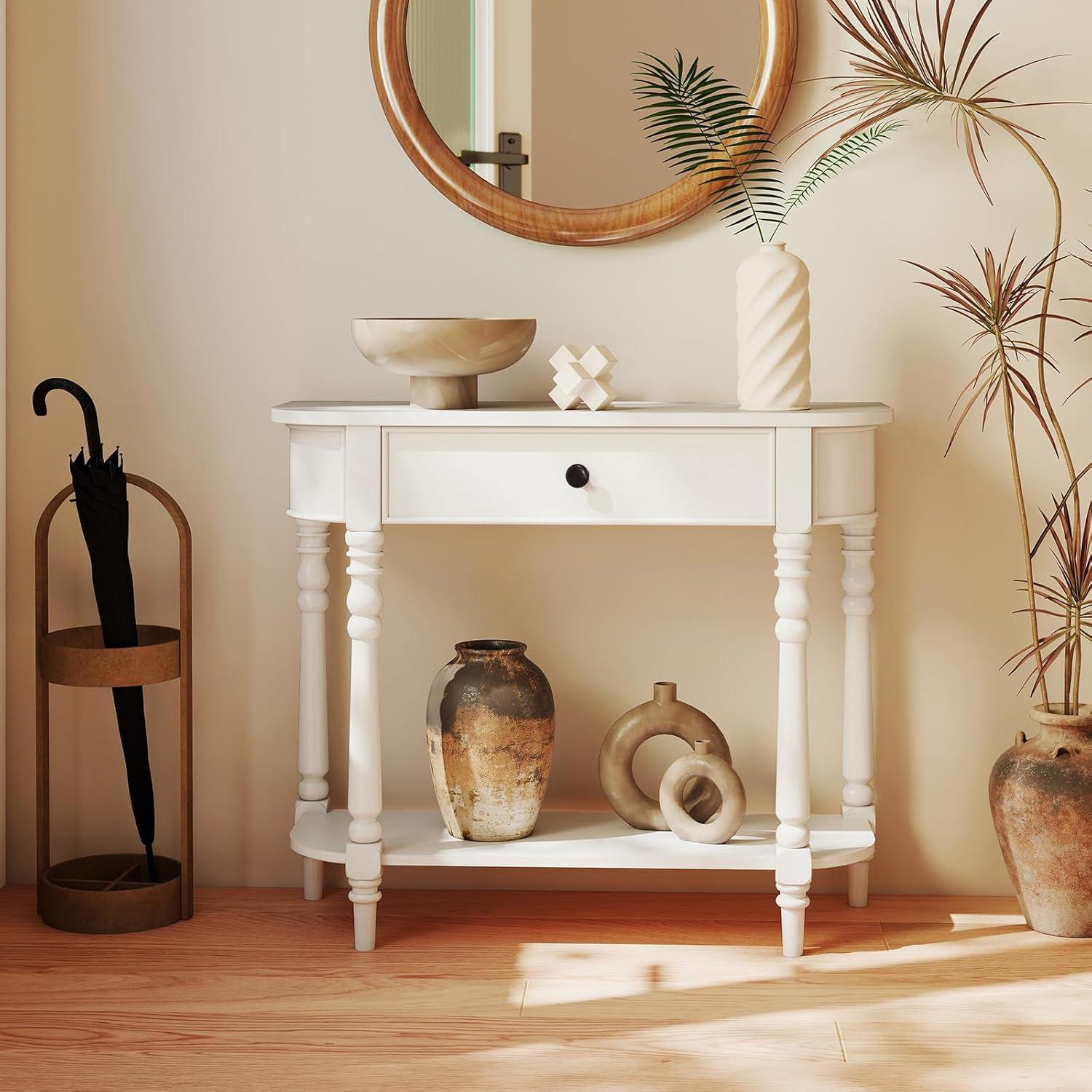 image:imageGiantex 2Tier Console Table 36 Retro Entryway Table with Storage Drawer amp Elegant Legs Narrow Wooden Sofa Table with Open Shelf for Living Room Foyer Hallway Bedroom Entrance BrownWhite